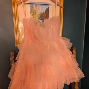 Selfie Leslie Peach Tulle Ruffle Dress